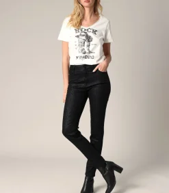 Deeluxe JESS - Slim-fit pythonprint jeans met satijneffect black