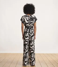 La Fée Maraboutée Jumpsuit met korte mouwen en zwart-wit print multicolor Best