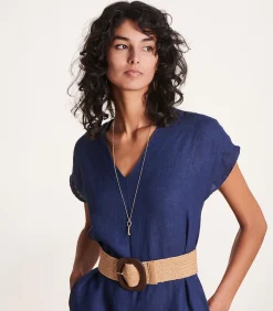 La Fée Maraboutée Jumpsuit met korte mouwen in marineblauw linnen Indigo New