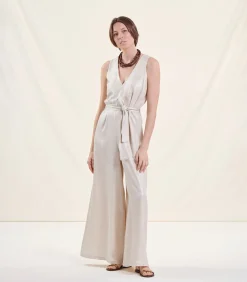 La Fée Maraboutée Jumpsuit met V-hals zonder mouwen van linnen beige Discount