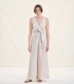 La Fée Maraboutée Jumpsuit met V-hals zonder mouwen van linnen beige Discount