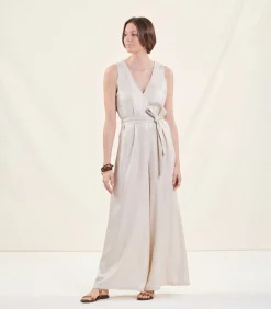 La Fée Maraboutée Jumpsuit met V-hals zonder mouwen van linnen beige Discount