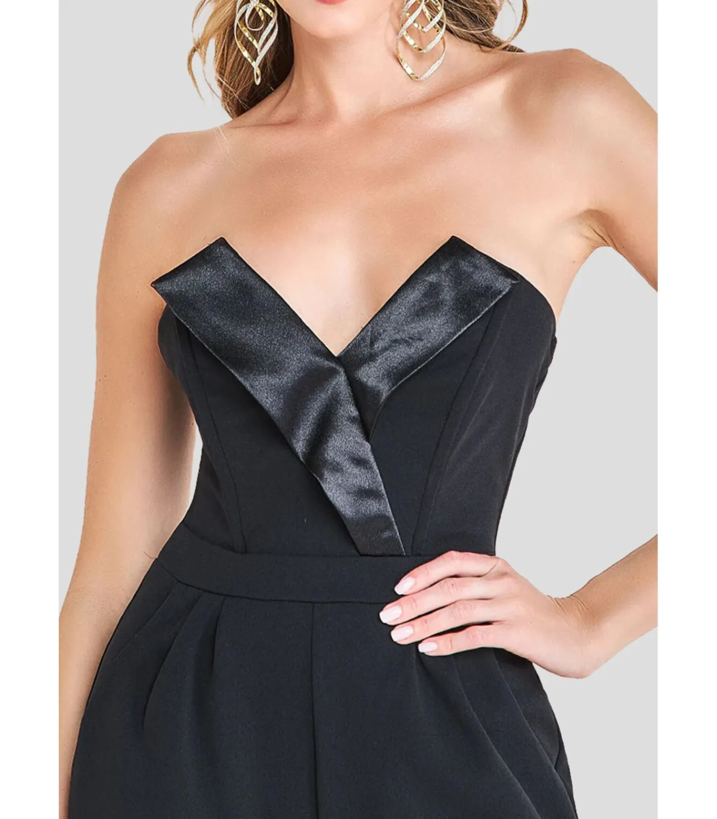 Goddiva Jumpsuit “Satin Collar Scuba Jumpsuit” black Hot
