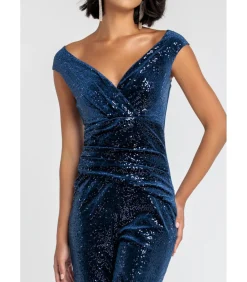 Goddiva Jumpsuit “Sequin Velvet Bardot Jumpsuit” darkBlue Clearance