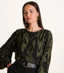 La Fée Maraboutée Kaki en zwart overhemd met lange mouwen khaki Discount