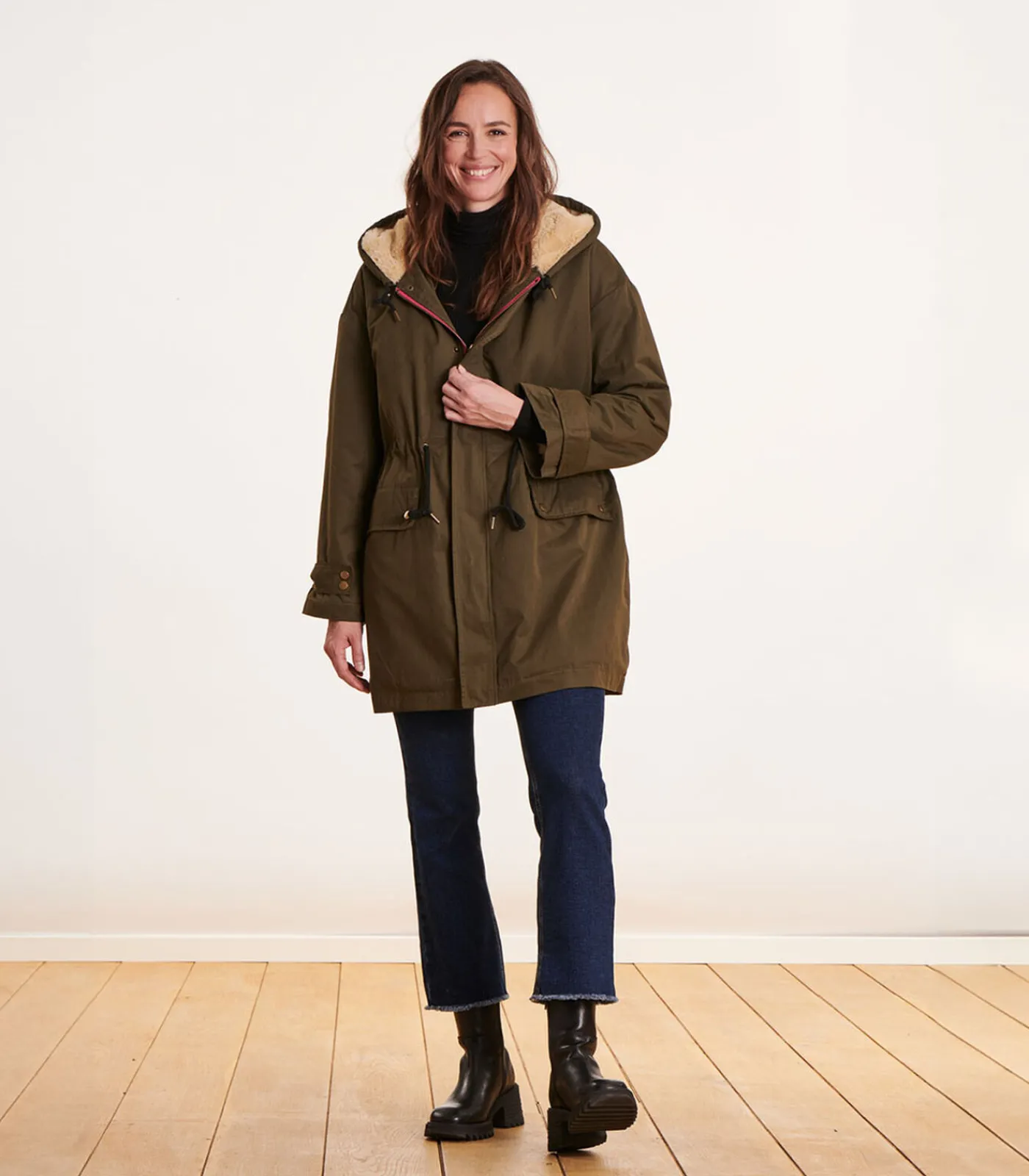 La Fée Maraboutée Kaki parka halflange capuchon darkGreen New