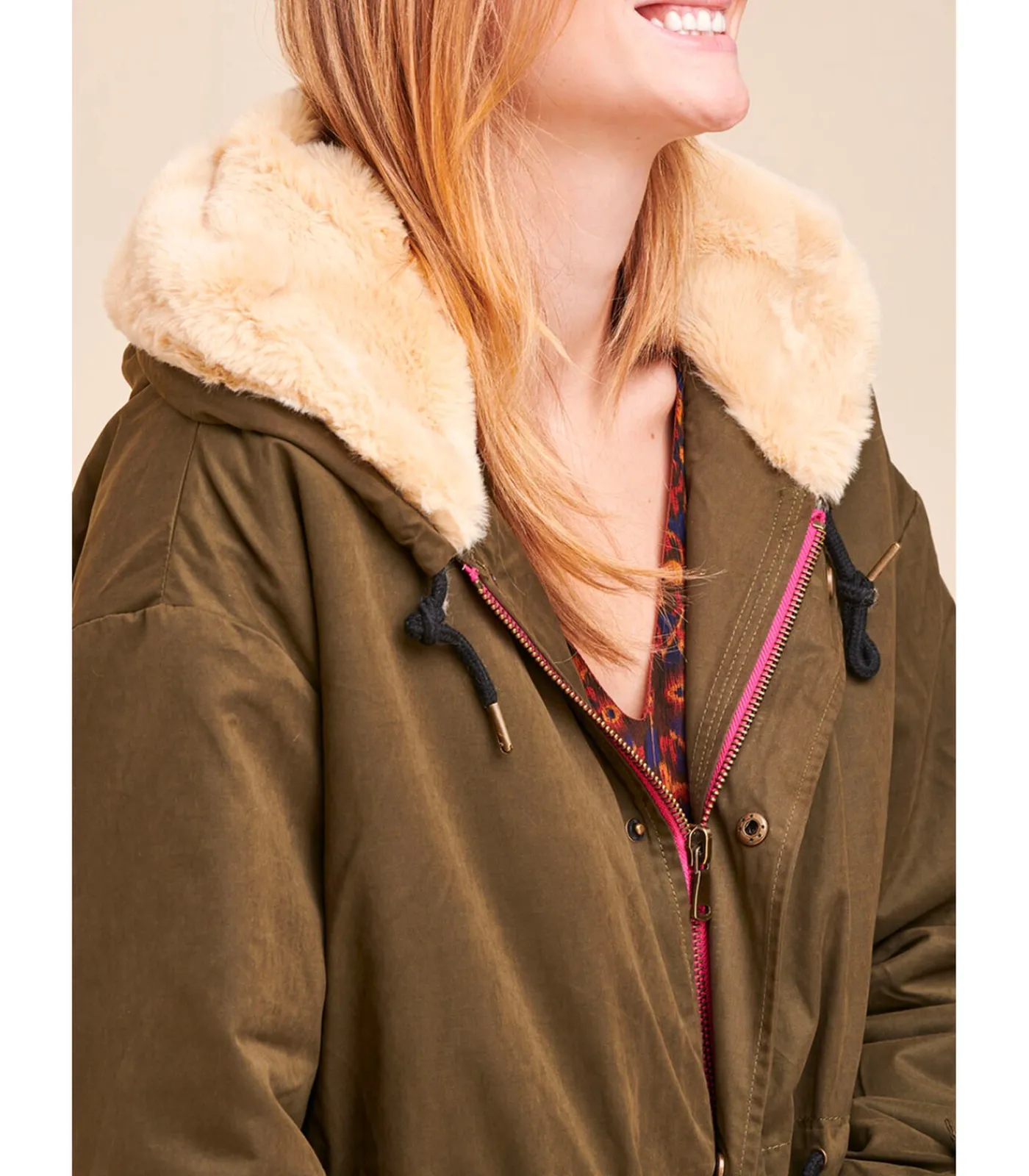 La Fée Maraboutée Kaki parka halflange capuchon darkGreen New