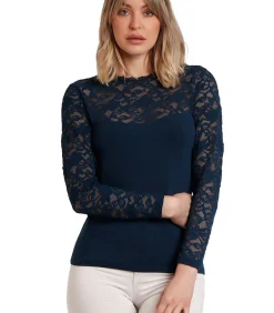 ADMAS Kanten top met lange mouwen Lace blue Best