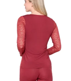 LUNA Kanten t-shirt-Hemd MICRO TOUCH LACE red Discount