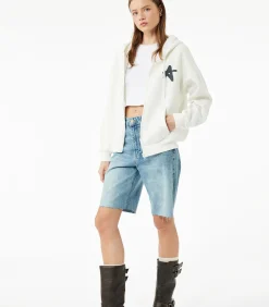 Koton Kapstok Ecru Sweatshirt met Rits en Capuchon Met Print white Online