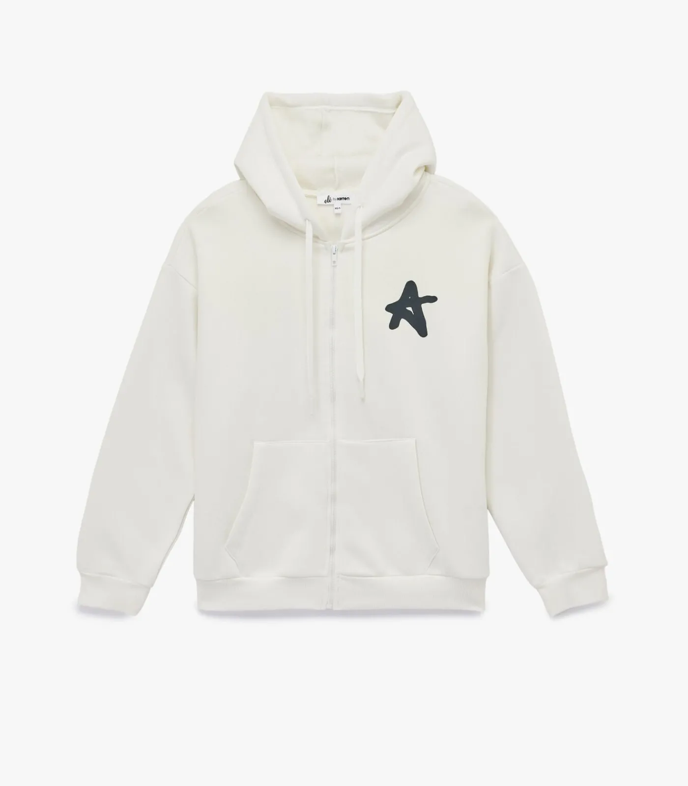 Koton Kapstok Ecru Sweatshirt met Rits en Capuchon Met Print white Online