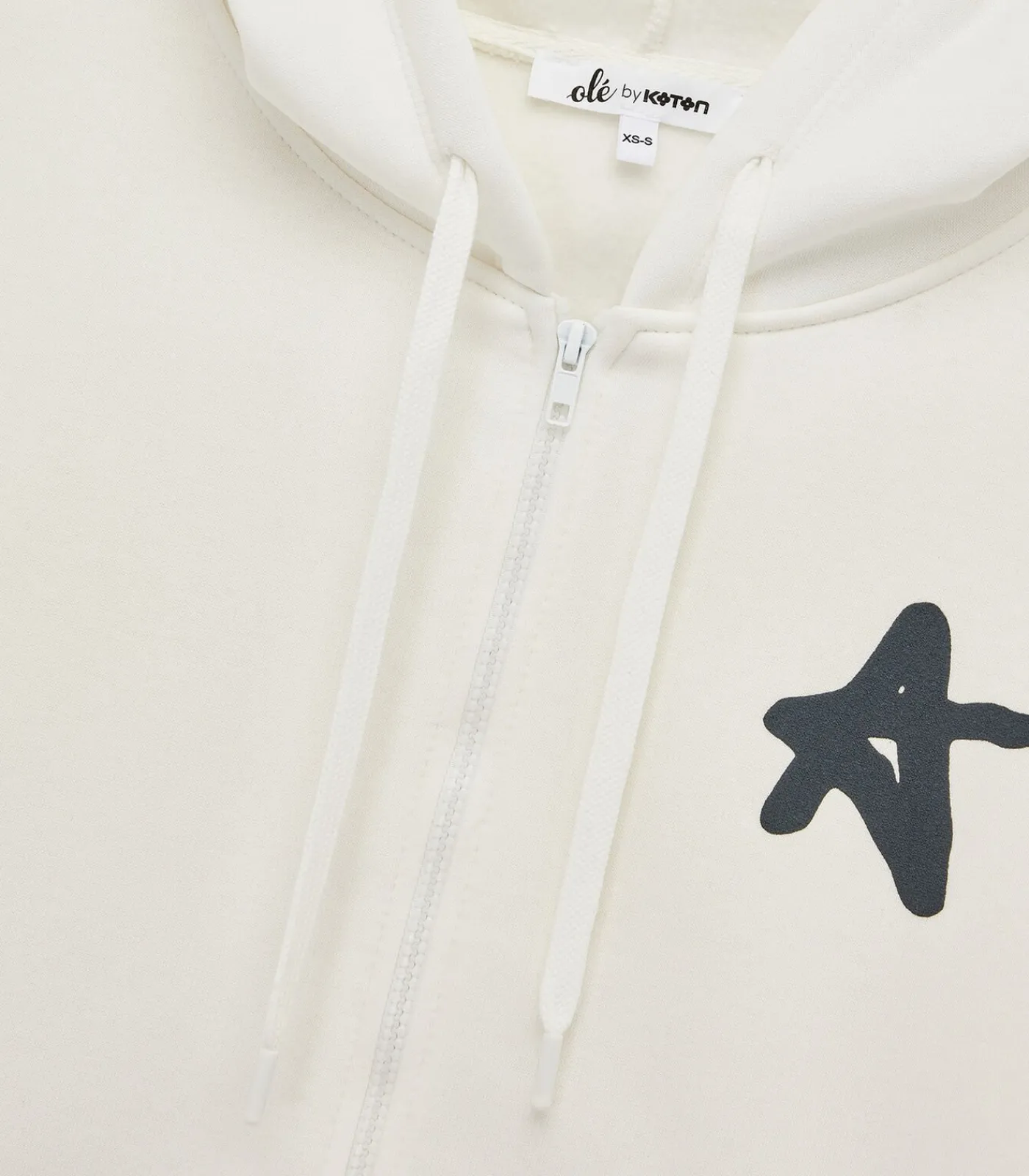 Koton Kapstok Ecru Sweatshirt met Rits en Capuchon Met Print white Online