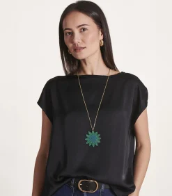 La Fée Maraboutée Ketting met groene bloemenhanger en parels darkBlue Hot
