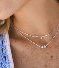 NOELANI Ketting met hanger voor dames, 925 sterling zilver, synthetische edelsteen, gekweekte zoetwaterparel silver