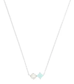 NOELANI Ketting met hanger voor dames, 925 sterling zilver, synthetische edelsteen, gekweekte zoetwaterparel silver