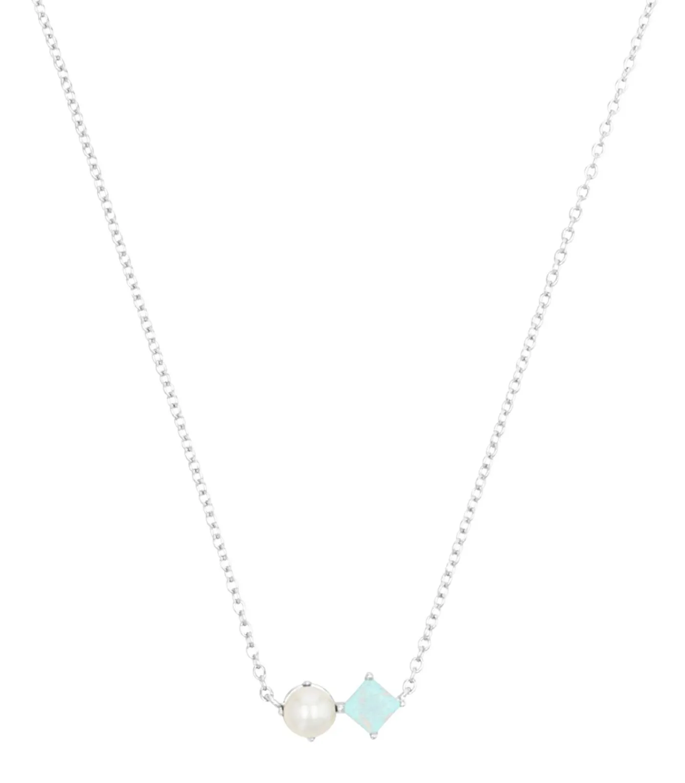 NOELANI Ketting met hanger voor dames, 925 sterling zilver, synthetische edelsteen, gekweekte zoetwaterparel silver