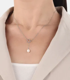 Amor Ketting met hanger voor dames, 925 sterling zilver, gekweekte zoetwaterparel | hartje silver Hot