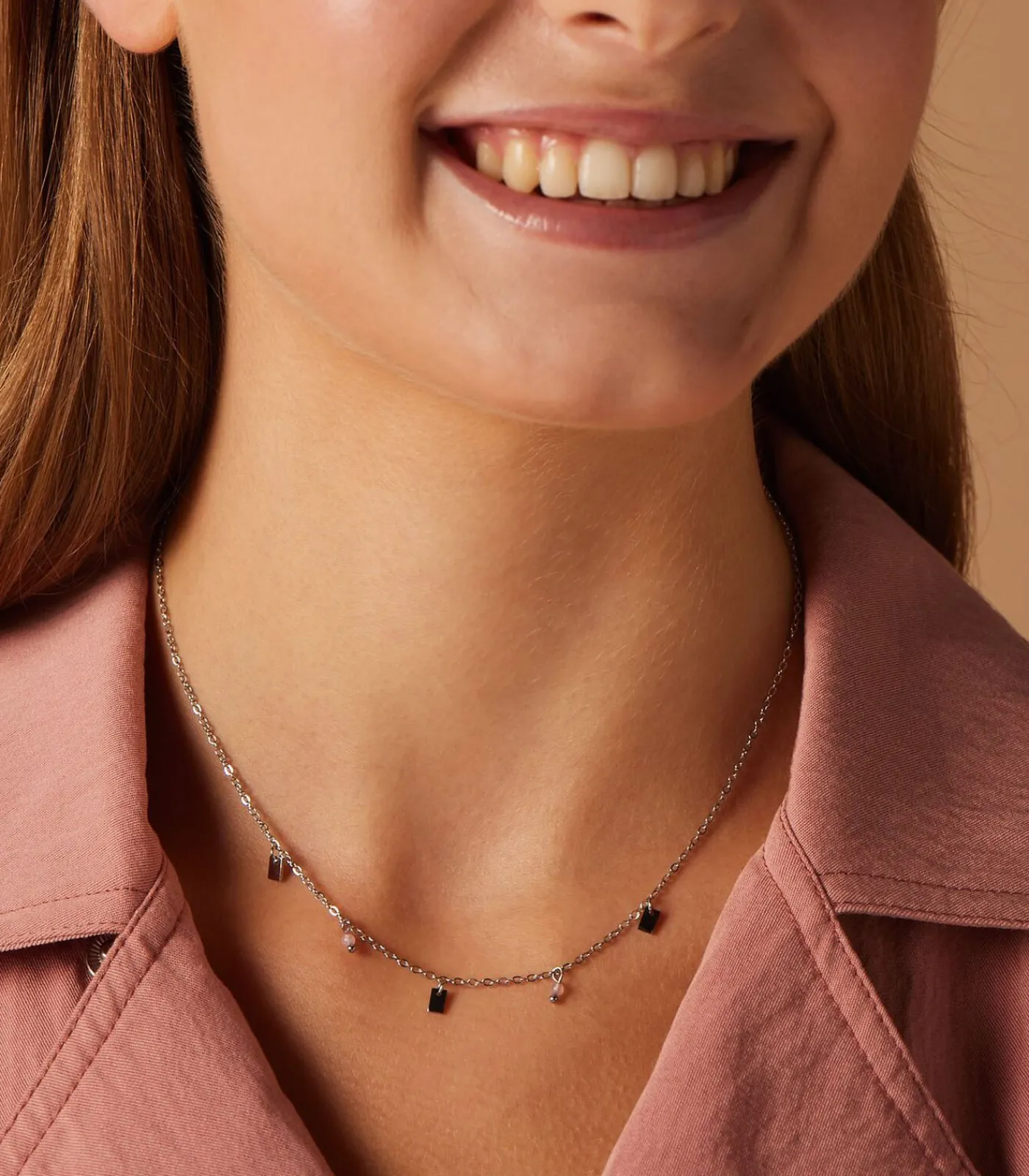 Lucardi Ketting Staal 45 cm pink/silver Clearance