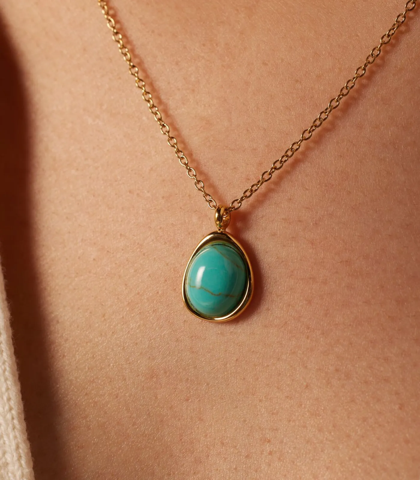 Lucardi Ketting Staal 47 cm - Goudkleurig turquoise New