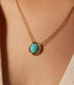 Lucardi Ketting Staal 47 cm - Goudkleurig turquoise Outlet