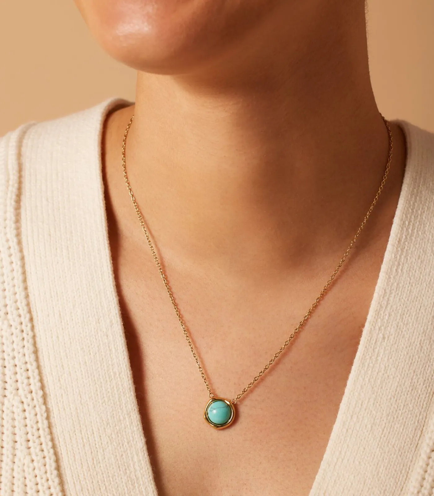 Lucardi Ketting Staal 47 cm - Goudkleurig turquoise Outlet