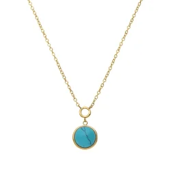 Lucardi Ketting Staal 47 cm - Goudkleurig turquoise Discount