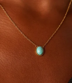 Lucardi Ketting Staal 47 cm - Goudkleurig turquoise Outlet