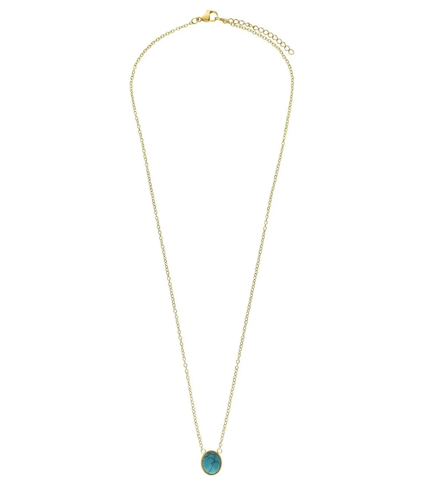 Lucardi Ketting Staal 47 cm - Goudkleurig turquoise Outlet