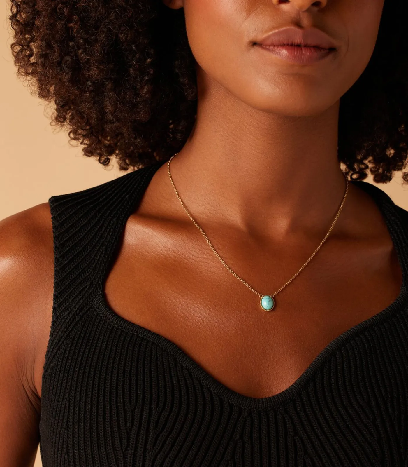 Lucardi Ketting Staal 47 cm - Goudkleurig turquoise Outlet