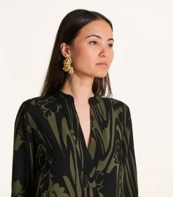 La Fée Maraboutée en zwart vloeiend kort jurkje met lange mouwen khaki Sale
