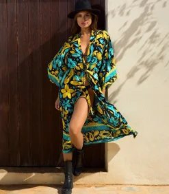 Chic by Lirette Kimono Robe Frangipani - Tealsun blue New