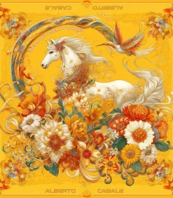 Alberto Cabale Kleine zijden carré Dream Garden Cléo citrusYellow Sale