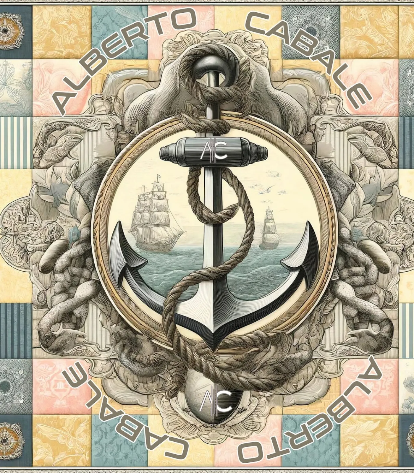 Alberto Cabale Kleine zijden vierkant Anchor Cléo multicolor
