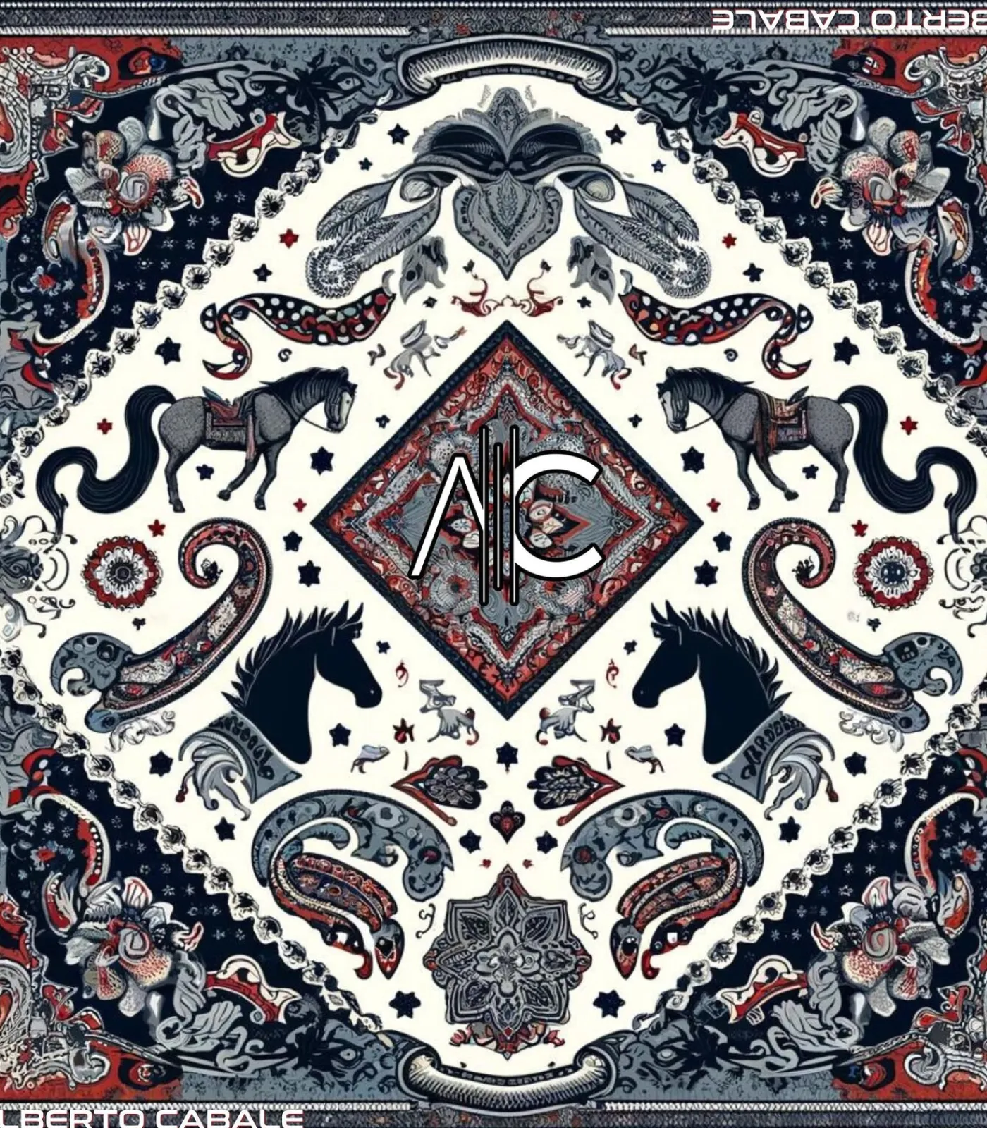 Alberto Cabale Kleine zijden vierkante Bandana Horse Cléo navyBlue