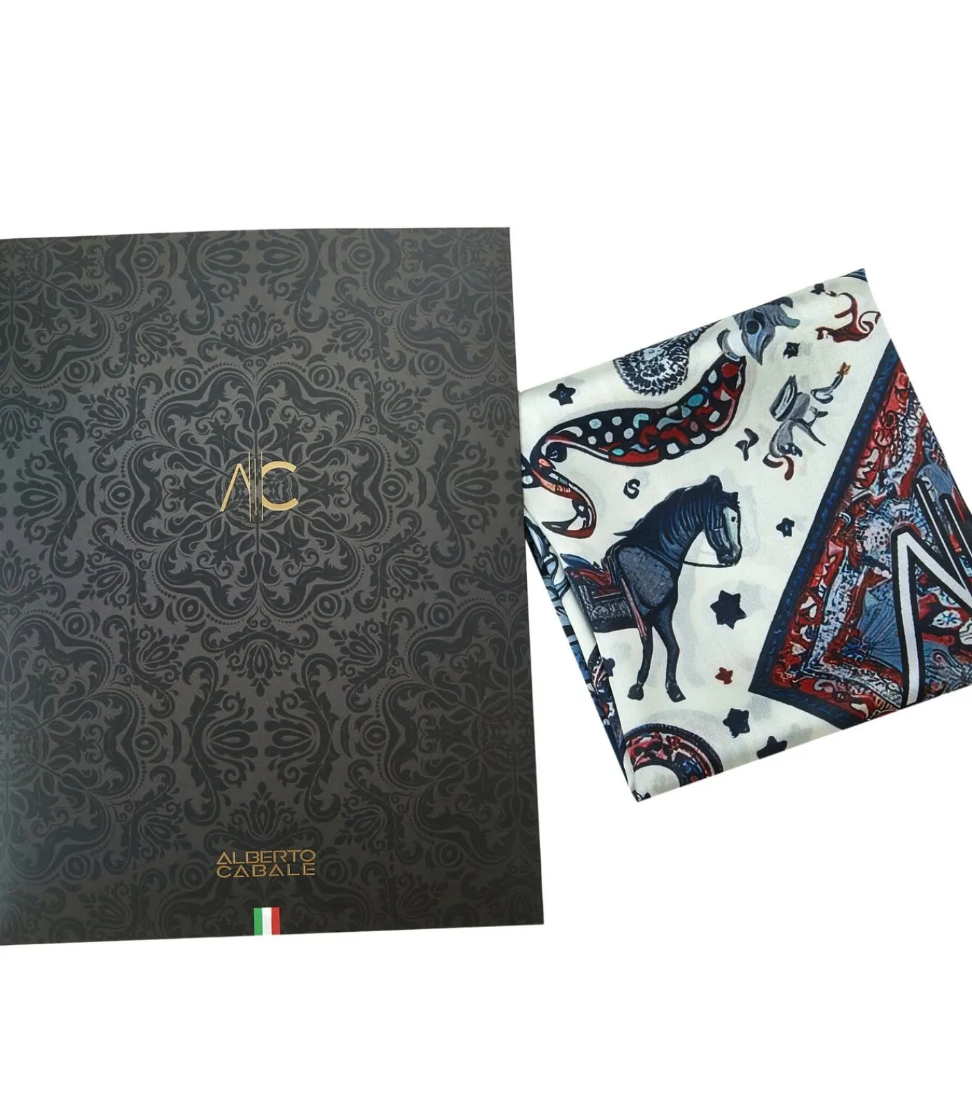 Alberto Cabale Kleine zijden vierkante Bandana Horse Cléo navyBlue