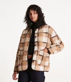 La Fée Maraboutée Korte beige bouclé jas met ruitpatroon lightGrey