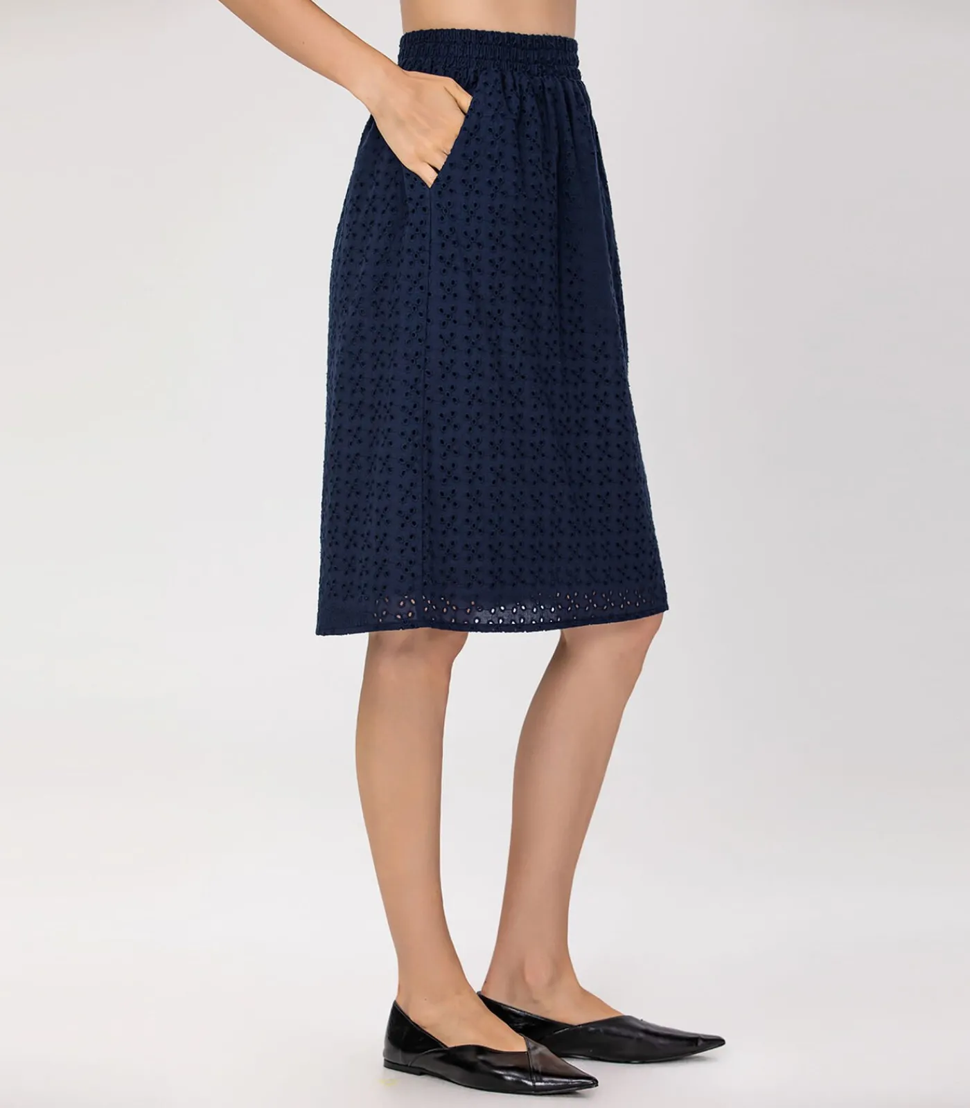 Smart & Joy Korte broek van katoenen kant met oogjes darkBlue New