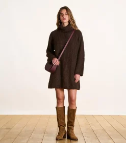 La Fée Maraboutée Korte bruine gebreide jurk met coltrui brown Hot
