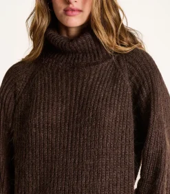 La Fée Maraboutée Korte bruine gebreide jurk met coltrui brown Hot