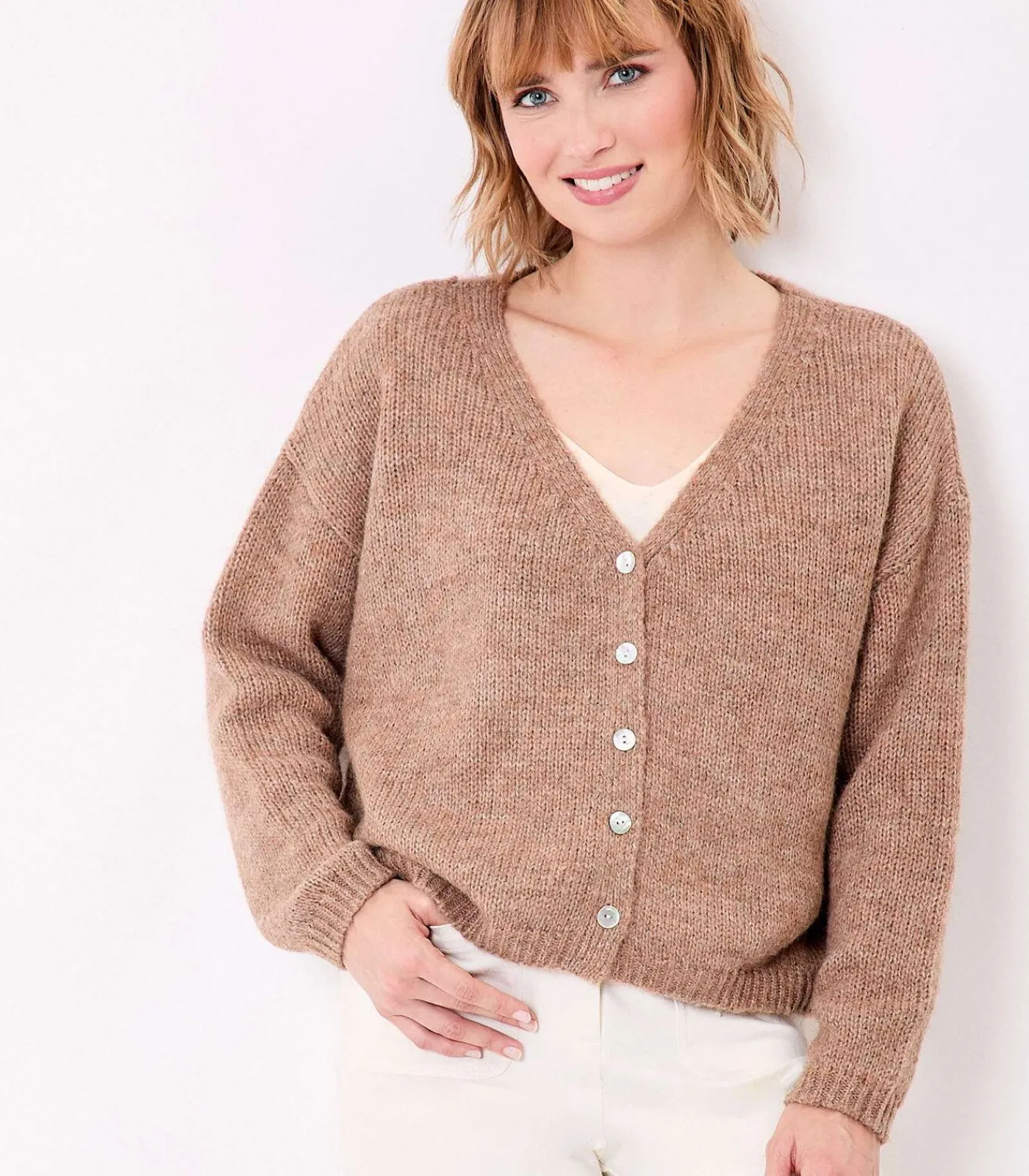 La Fiancée Korte effen gebreide vest APPACHE bronze New