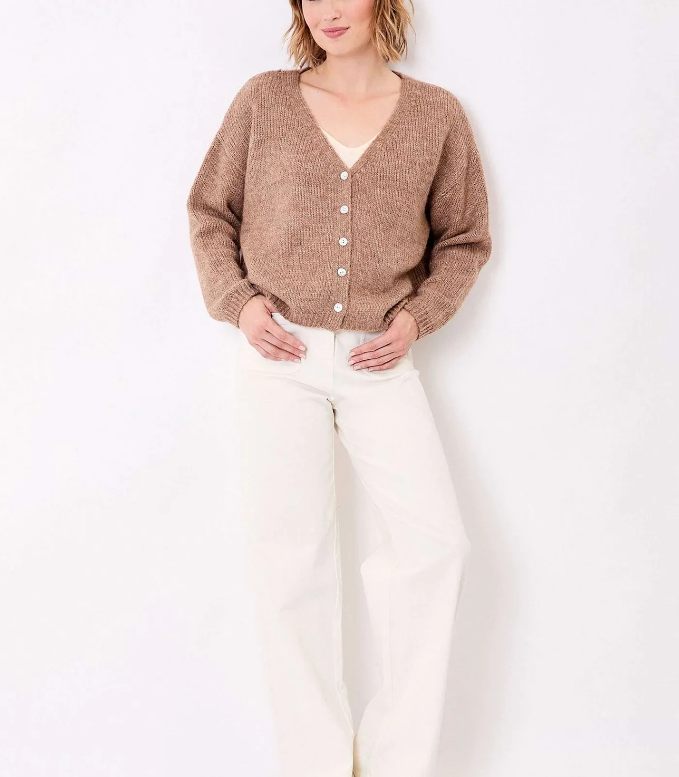 La Fiancée Korte effen gebreide vest APPACHE bronze New