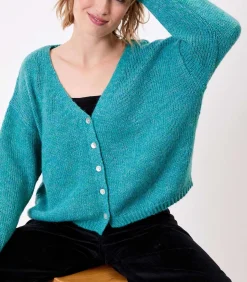 La Fiancée Korte effen gebreide vest APPACHE turquoise Best