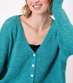 La Fiancée Korte effen gebreide vest APPACHE turquoise Best