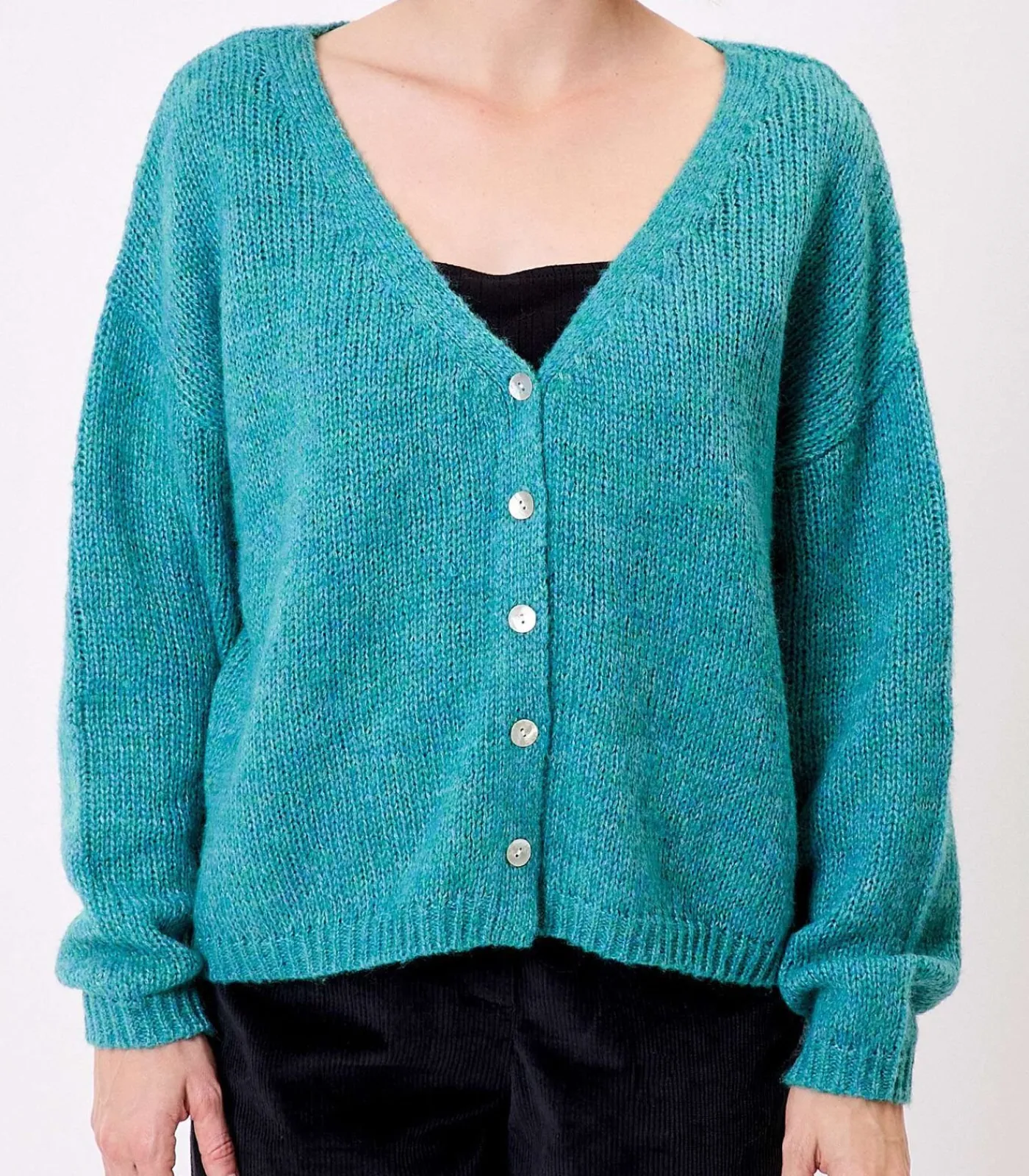 La Fiancée Korte effen gebreide vest APPACHE turquoise Best