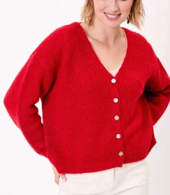 La Fiancée Korte effen gebreide vest APPACHE red