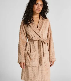 Hunkemöller Korte flanellen badjas beige Clearance