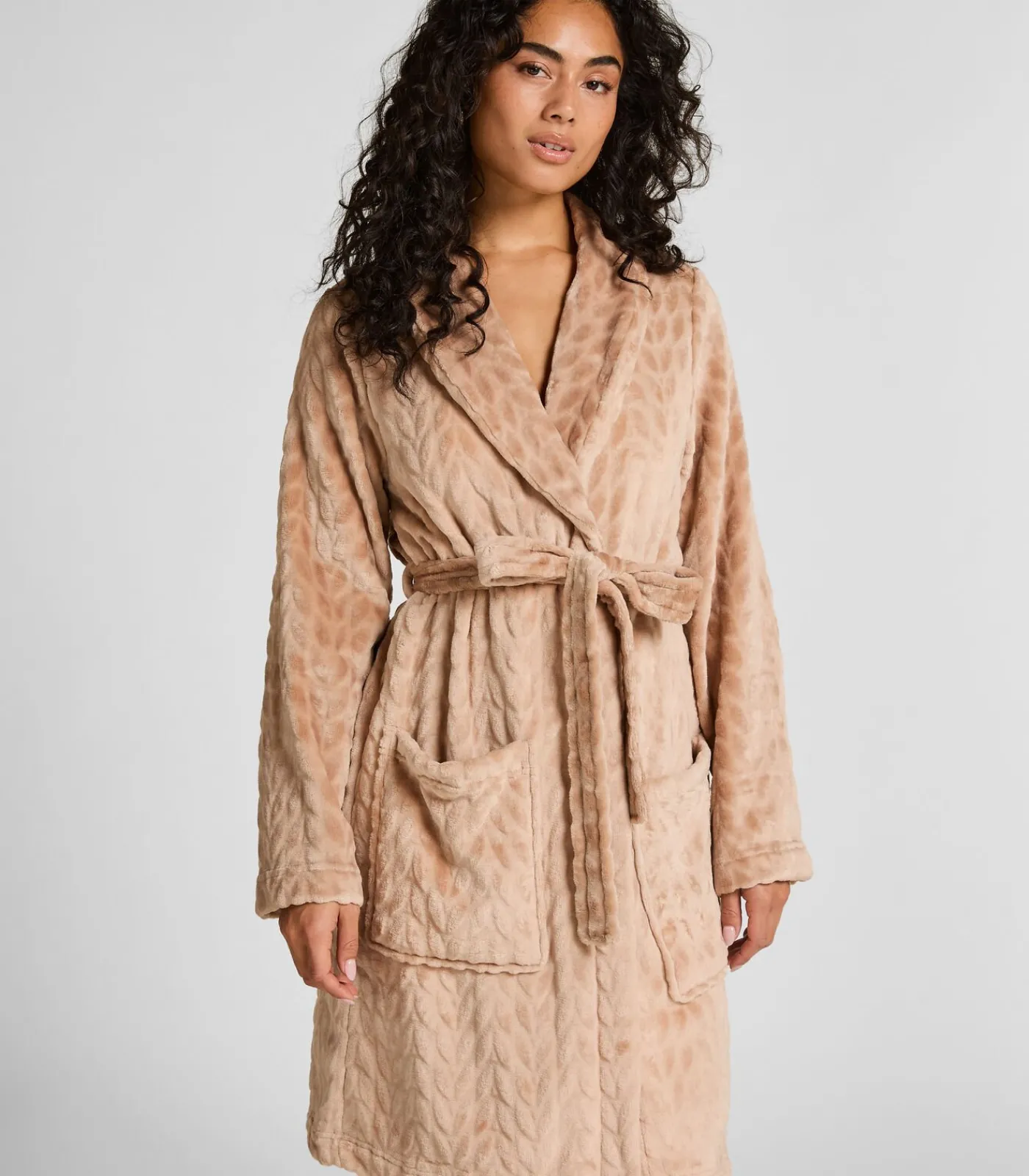 Hunkemöller Korte flanellen badjas beige Clearance