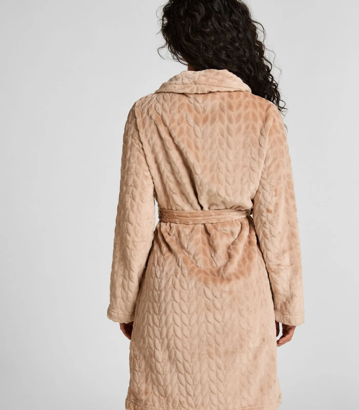 Hunkemöller Korte flanellen badjas beige Clearance
