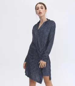 Smart & Joy Korte fluwelen jurk met gedrapeerd effect en vrijheidsafdruk navyBlue Sale