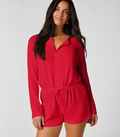 Hunkemöller Korte geribde jersey onesie red Discount